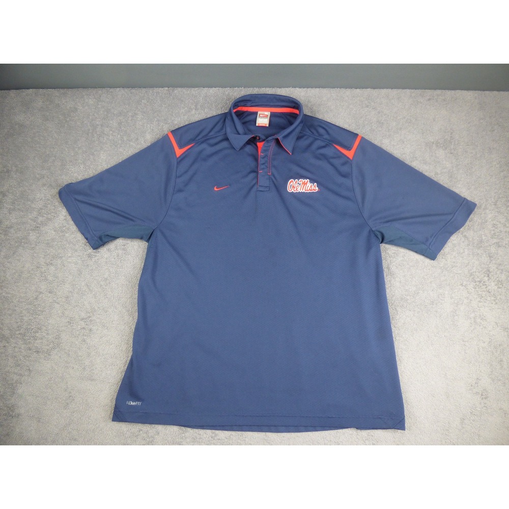 VTG Nike Team Ole Miss Rebels Polo Shirt Mens XL Blue Red Nike FIT DRY